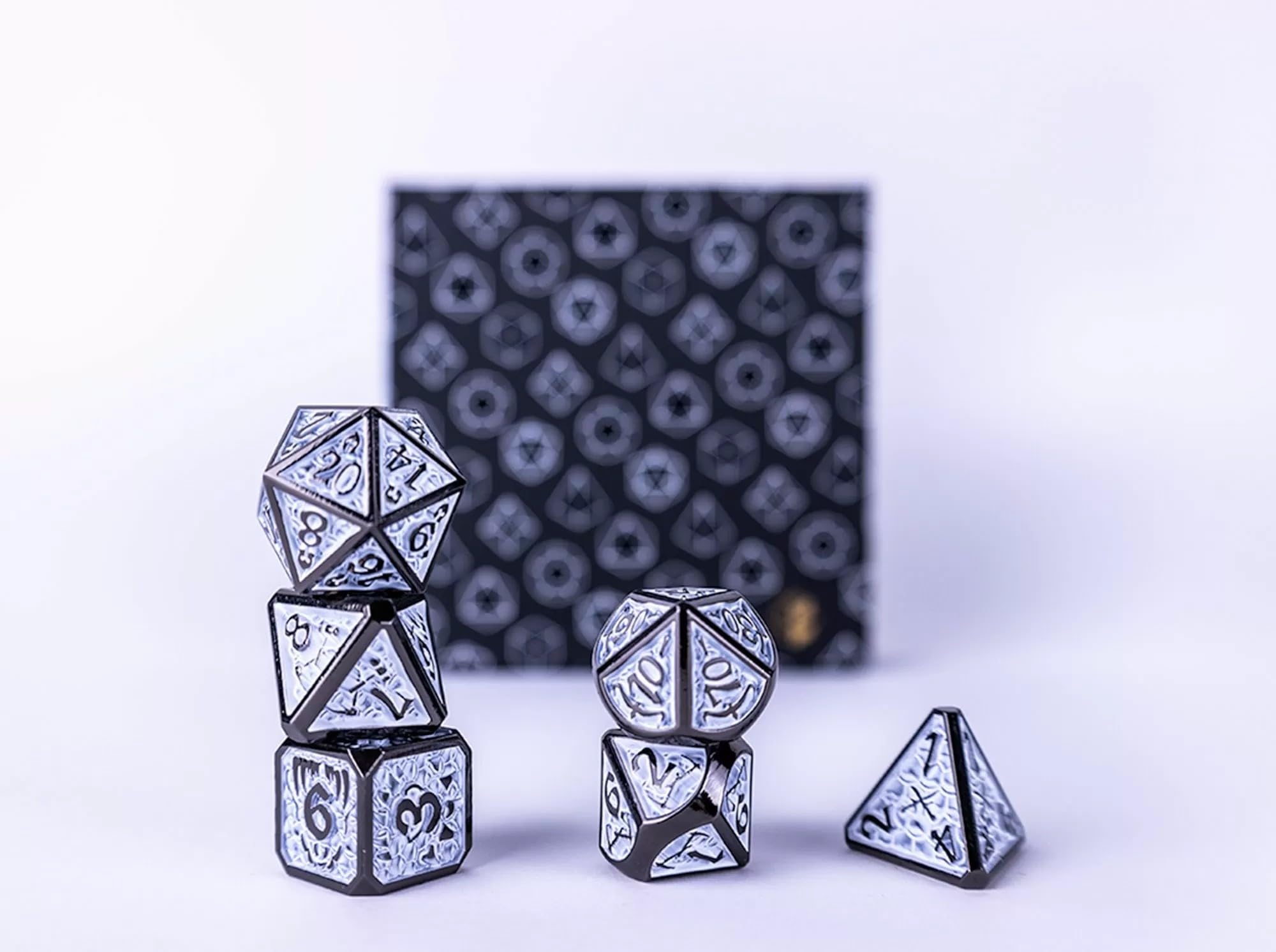 Juego de dados LPG - Metal RPG Draco Dark Light Blue/Silver