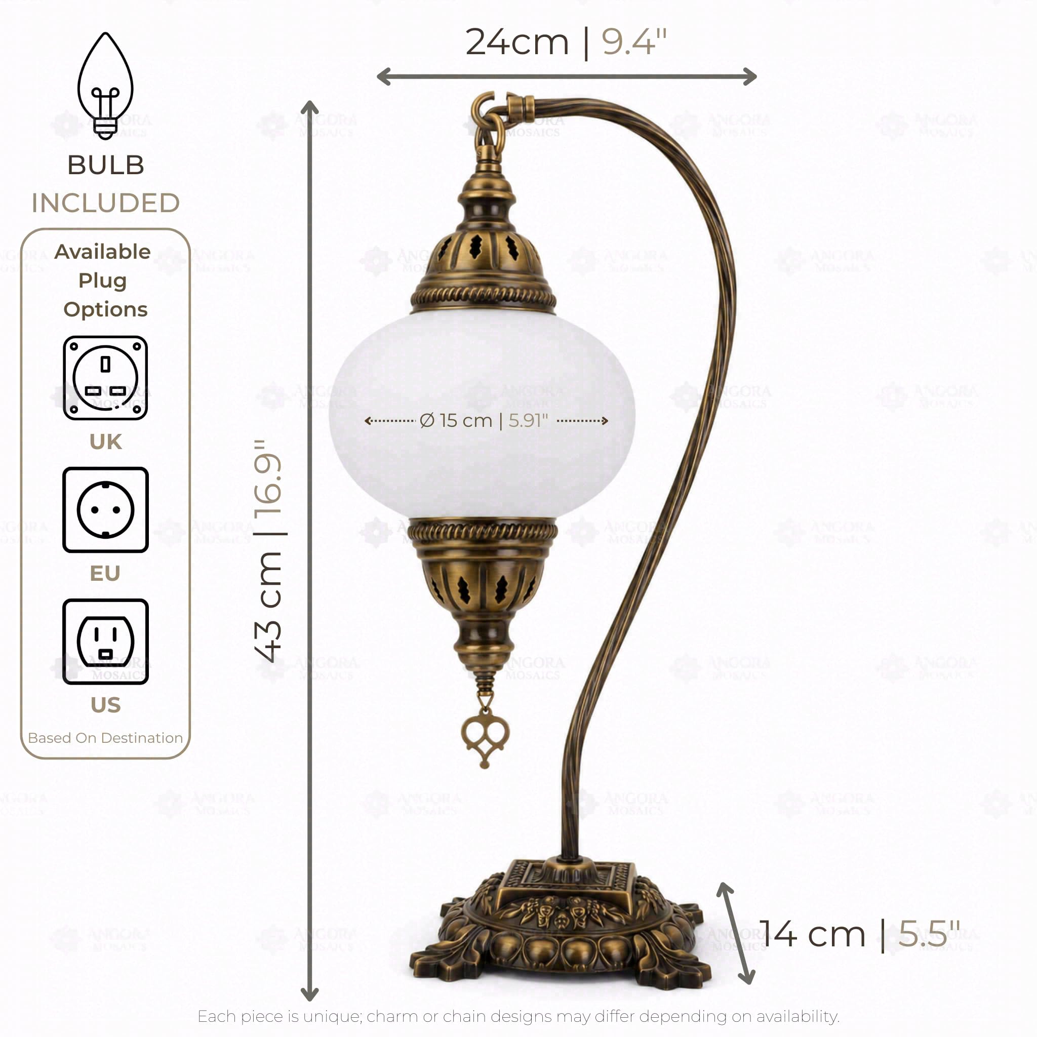 ENVA Lampada da tavolo a mosaico verde – Lampada a mosaico turco – Lampada da scrivania a collo di cigno – Lampada da comodino marocchina fatta a mano, vetro geometrico verde smeraldo e