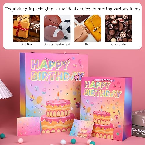 Miniatura 4 de Bolsas de regalo de cumpleaños medianas de 9 pulgadas con papel de seda y tarjetas, bolsas de regalo con asas para fiesta de cumpleaños para hombres