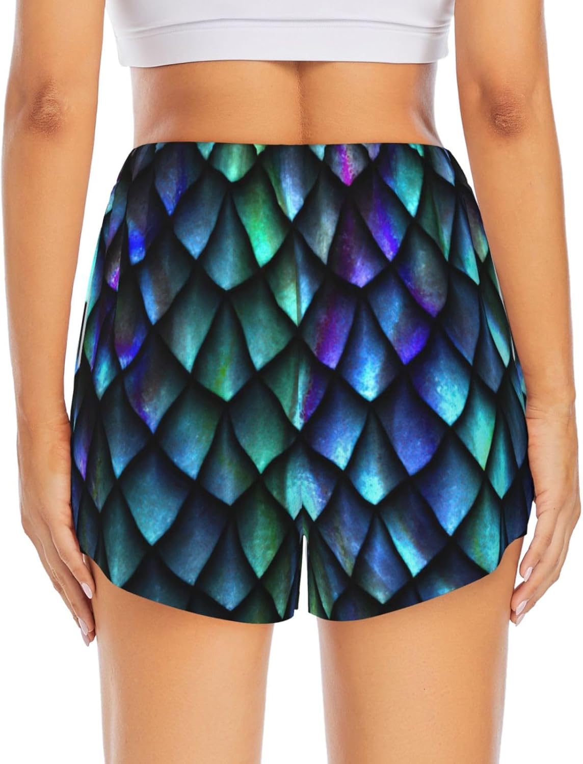3D Magical Dragon Scales Pattern Womens 2 In1 Running Athletic Workout Yoga Shorts with Pockets S M L XL XXL XXXL