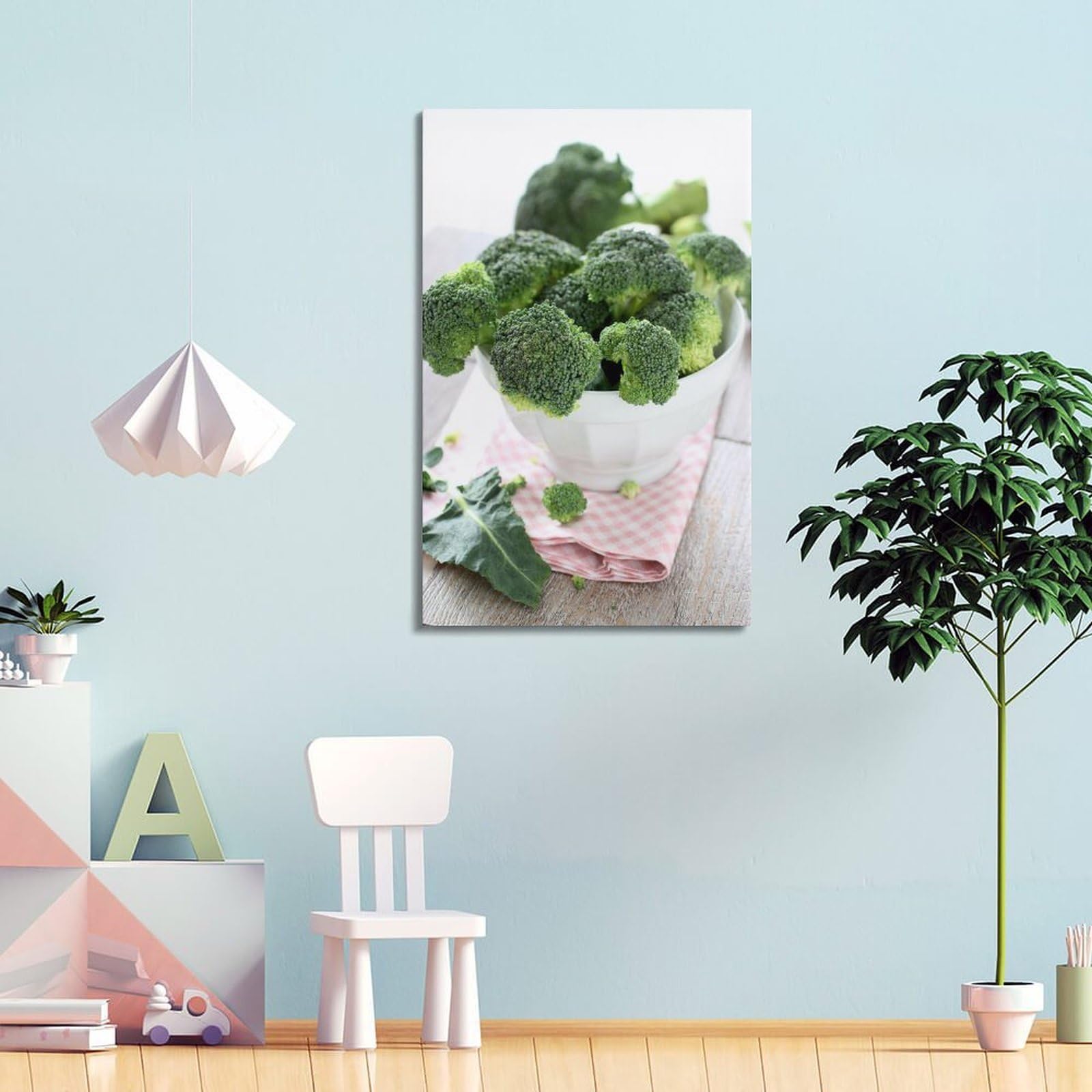DLJGDS Tender Brokkoli in Schüssel, dekoratives Gemälde, Leinwand, Wandposter und moderne Familienschlafzimmer-Dekoration, 50 x 75 cm