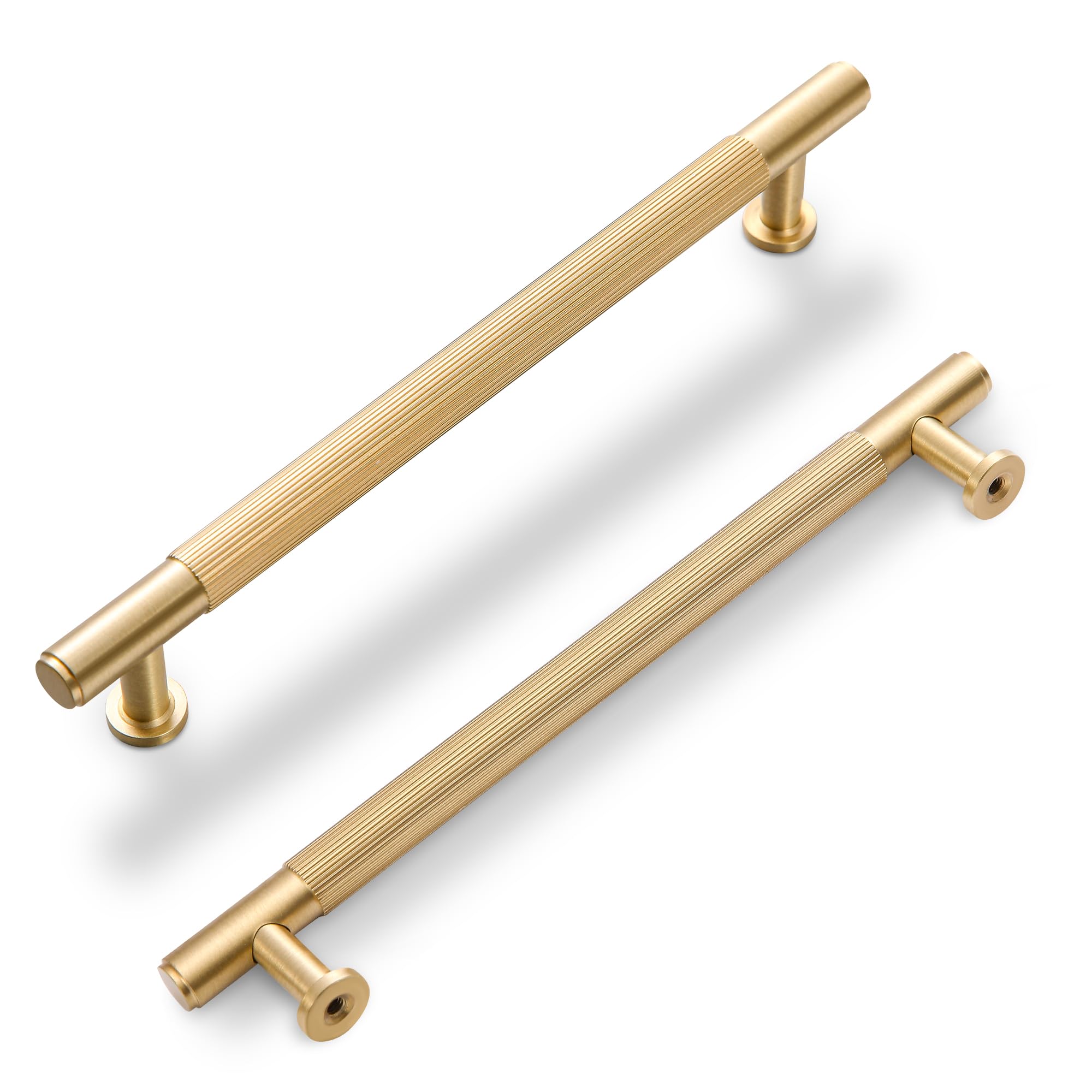 SALISENG- Solid Brass Kitchen Cabinet Pulls, 5 Pack Brushed Gold Drawer Handles, 7-7/10 Inches,Modern Furniture Hardware Door Handles for Closet Cupboard Wardrobe(Arina)