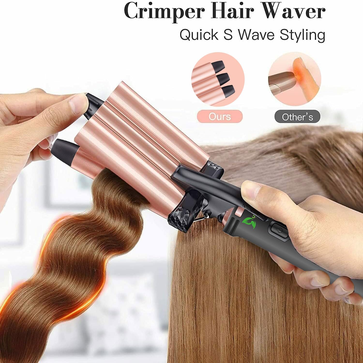 USTAR Curling Iron 3 Barrel Hair Waver 4 in 1 Hair Crimper Wand Set with LED Temp Control, 1 inch Ceramic Tourmaline Triple Barrels, Instant Heat Up, Glove & 2 Hair Clips