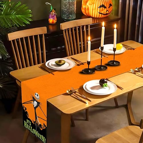 Miniatura 4 de Sunwer Camino de mesa It's Halloween The Nightmare Before Christmas Jack Skellington para fiesta de cumpleaños, para interiores y exteriores,