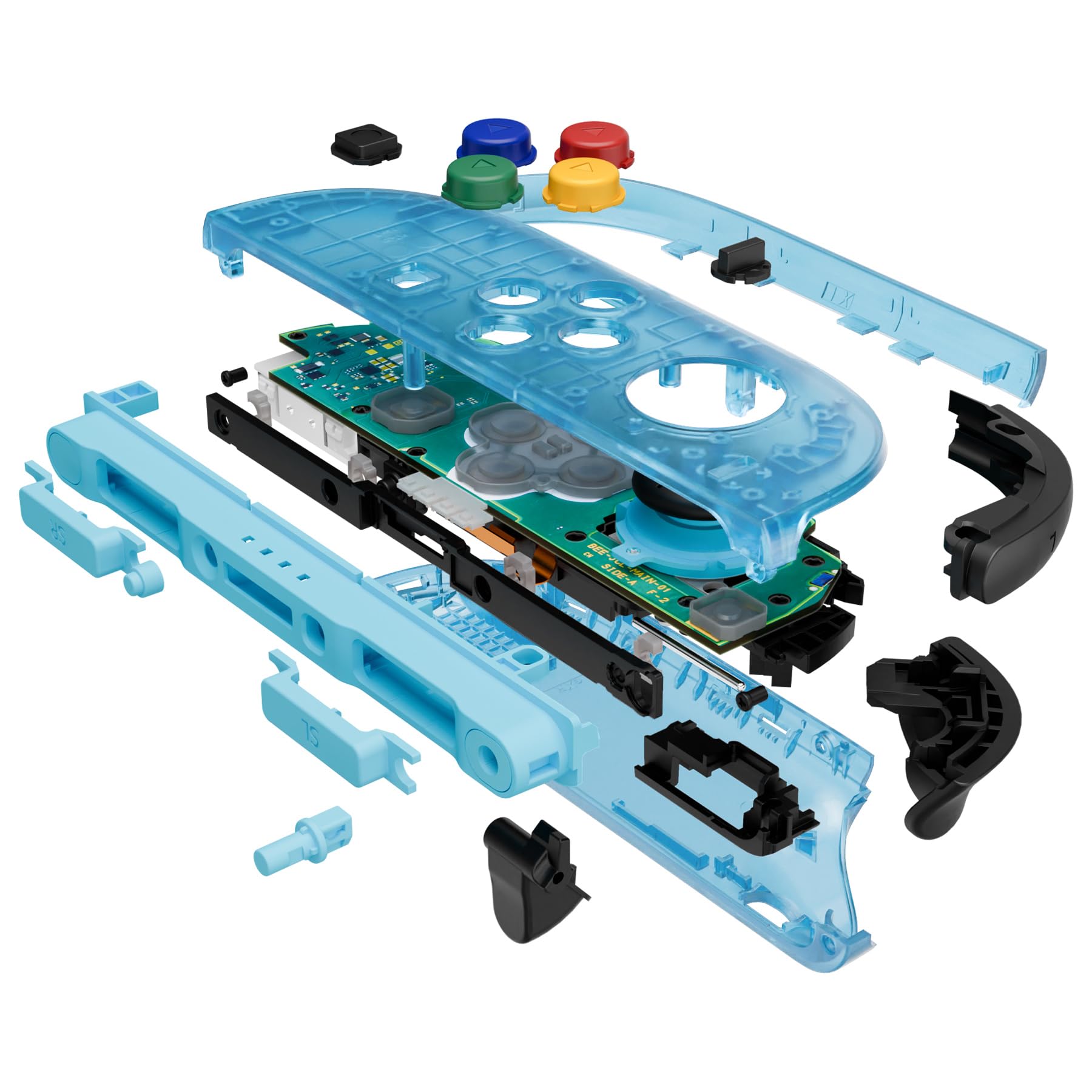 eXtremeRate Ersatz Shell & Buttons Set für Switch 2 Joycons, Essence Version Faceplate/Back Cover/Griff Deko Streifen/ABXY D-Pad-Knöpfe Zubehör für Switch 2 Joy Con-Clear Blau&Clear Orange