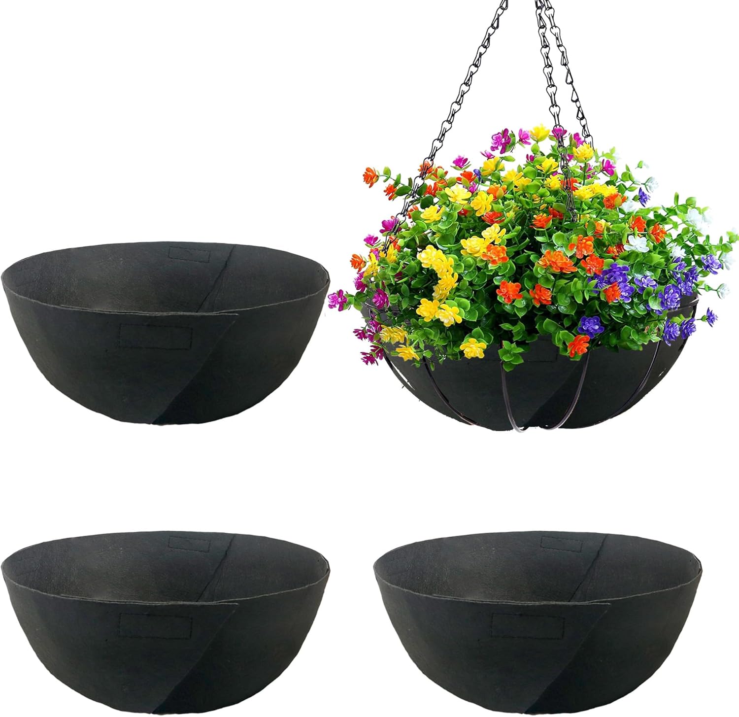 8 Pack 14 Inch Fabric Planter Basket Liner- Felt Flower Pot Liners Replacement Coco Fiber Liner for Hanging Basket Flowers Round Hanging Basket Liners Prevent Birds from Nesting