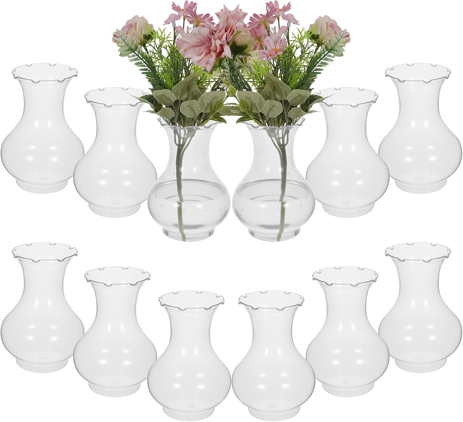 12 Pcs 5.6" Plastic Small Vases for Centerpieces, Bulb Vase Plastic Bud Vase Bulk, Hyacinth Avocado Growing Vases, Tiny Flower Bulb Plant Propagation Containers for Wedding Table Decorations