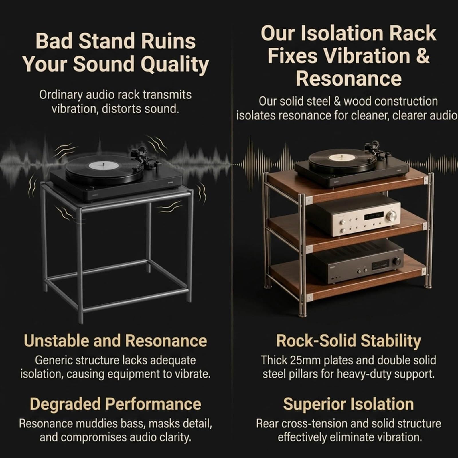 Console multimediale AV con scaffali Regolabili, 2 3 Rack in Legno Massiccio di 4 Livelli per Console di Gioco Dvd CD Audio, Armadio di archiviazione di Design Aperto 60 x 51 x 50 cm