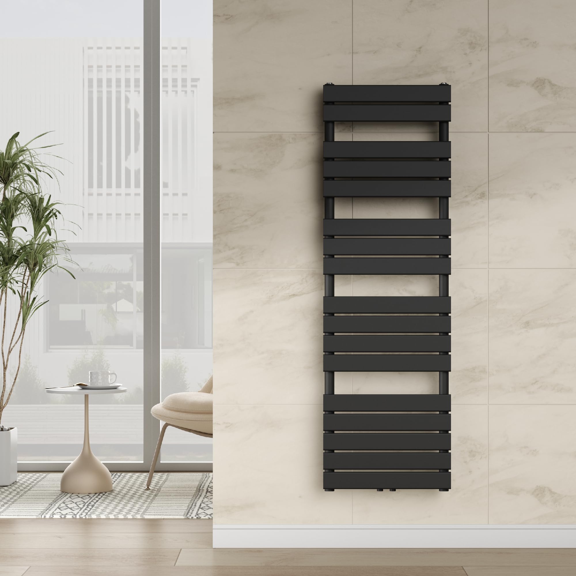 [neu.haus] Scalda Asciugamani da Parete Radiatore Scaldasalviette per Bagno Termoarredo ad Acqua Calda 160 x 50 cm Attacco Basso Centrale - Nero