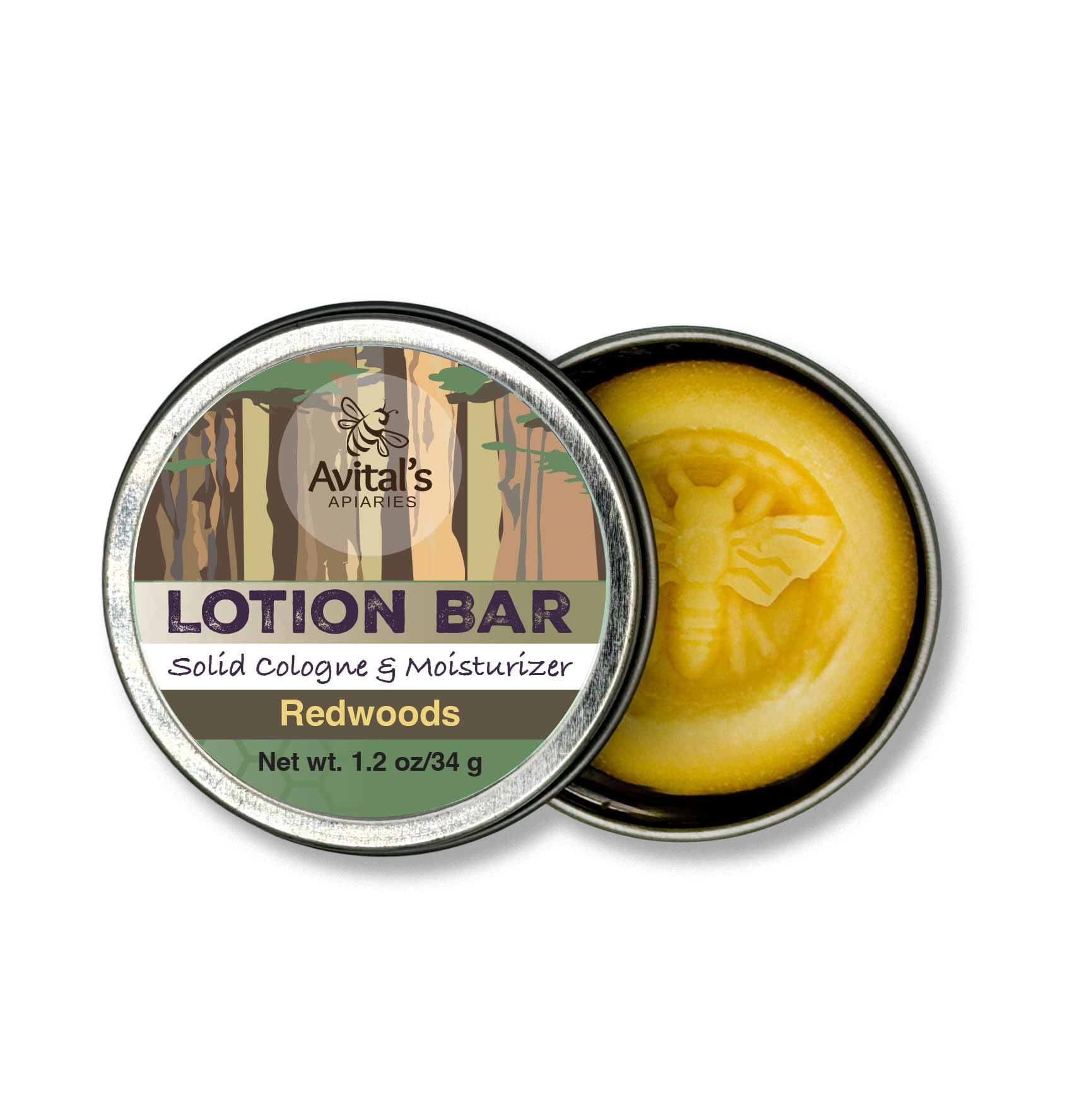 Avital's Apiaries Redwoods 1.2 oz Beeswax Lotion Bar – Solid Body Butter Bar for Dry Skin – Natural Moisturizer with Shea Butter, Mango Butter – Plastic-Free Solid Lotion