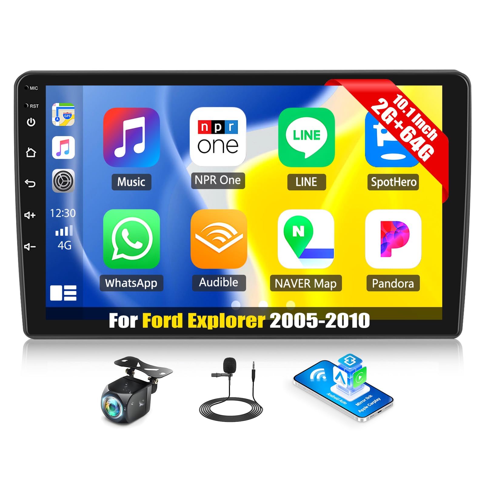 Photo 1 of SIXWIN Android Car Stereo for Ford Explorer 2005-2010 with Wireless CarPlay Android Auto Mirror Link 2G+64G 10.1 Inch Touchscreen Bluetooth GPS Navigation WiFi FM Backup Camera MIC