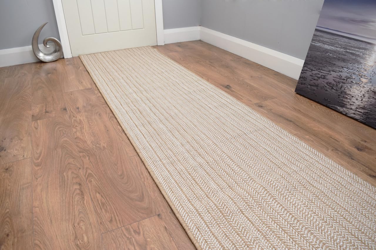 SrS Rugs® Luna Flatweave Collection, Reversible Indoor Outdoor Runner Rug for Hallway, Kitchen, and Entrance. Smooth Soft 2mm Depth Pile. 70cm Wide. Any Length (Woven Beige, Length: 13' (396cm))