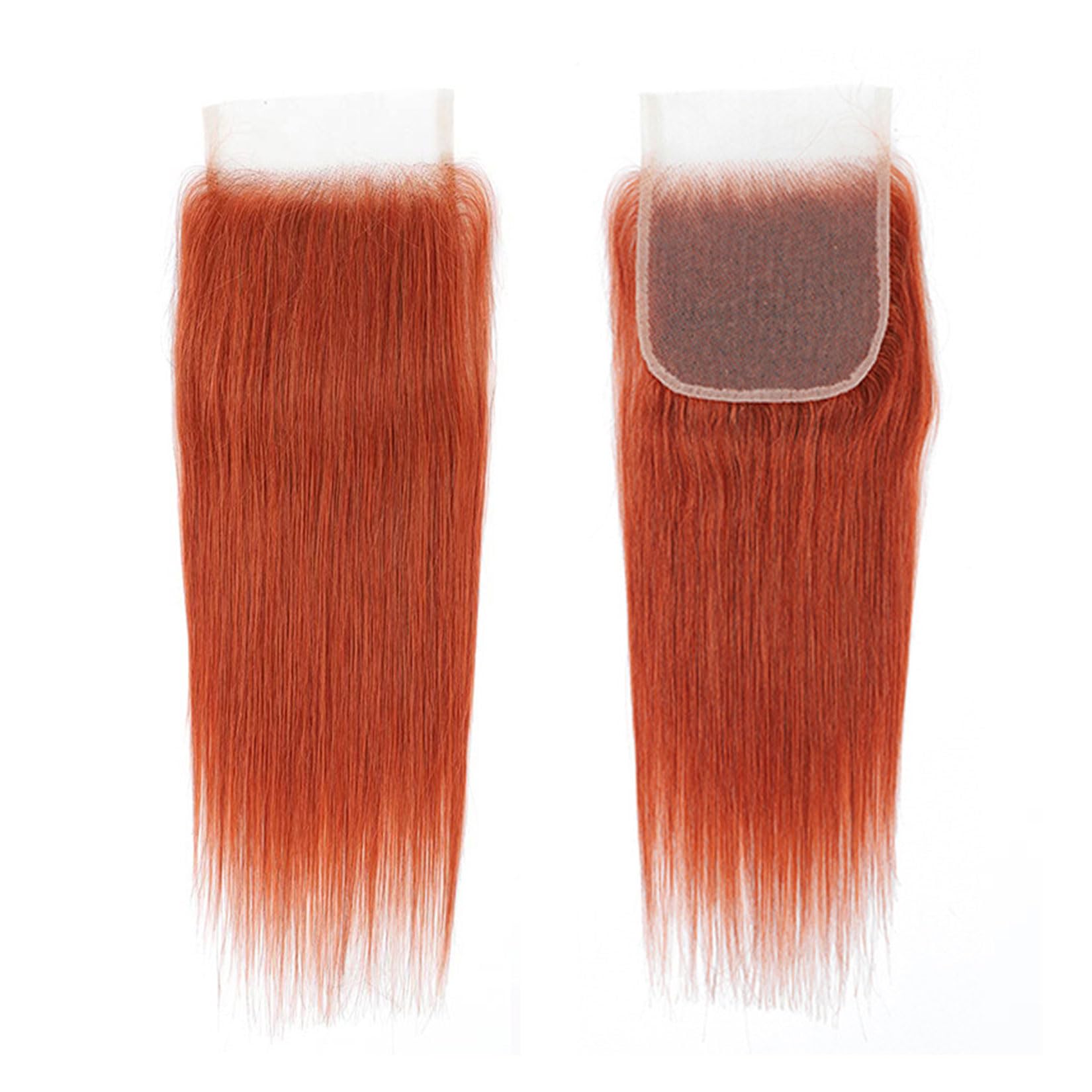 #350 Arancione Pacchi Allentati Profondi con Chiusura Capelli Umani con Chiusura in Pizzo Extension di Capelli Vergini Brasiliani Lisci di Alta Qualità per Donne Nere,10 12 14+10closure