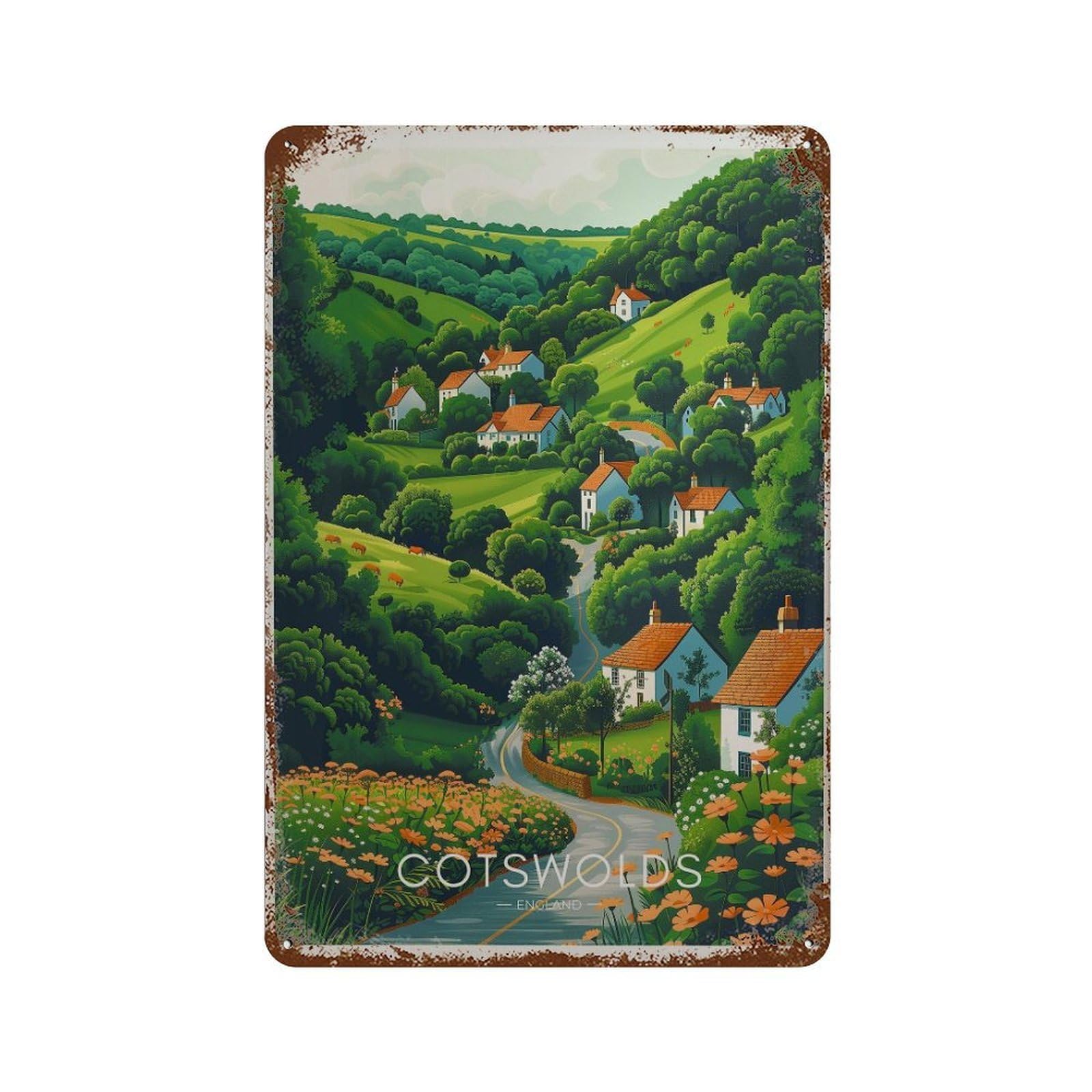 xiaoxiaoshen Cotswolds England Travel UK National Park Wall Decor Art Metal Tin Poster Modern Home Decor Art Home Bar Shop Decorations Vintage Sign 30x20cm