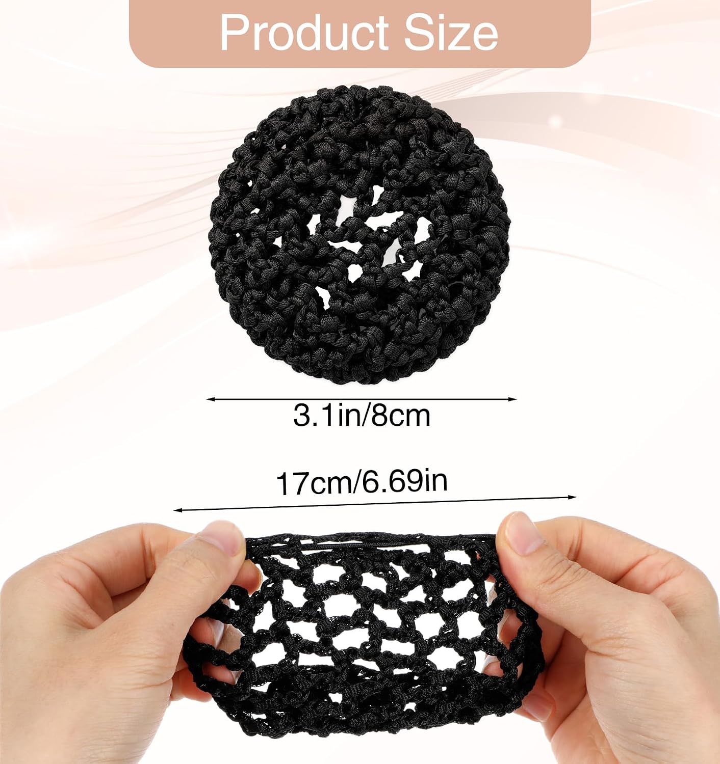 3Pcs Hair Bun Cover, Hair Bun Covers for Women Handmade Crochet Knit, Elastic Invisible Bun Covers for Women's Hair, 8cm Black Hair Net Snood for Dance Ballet Skating