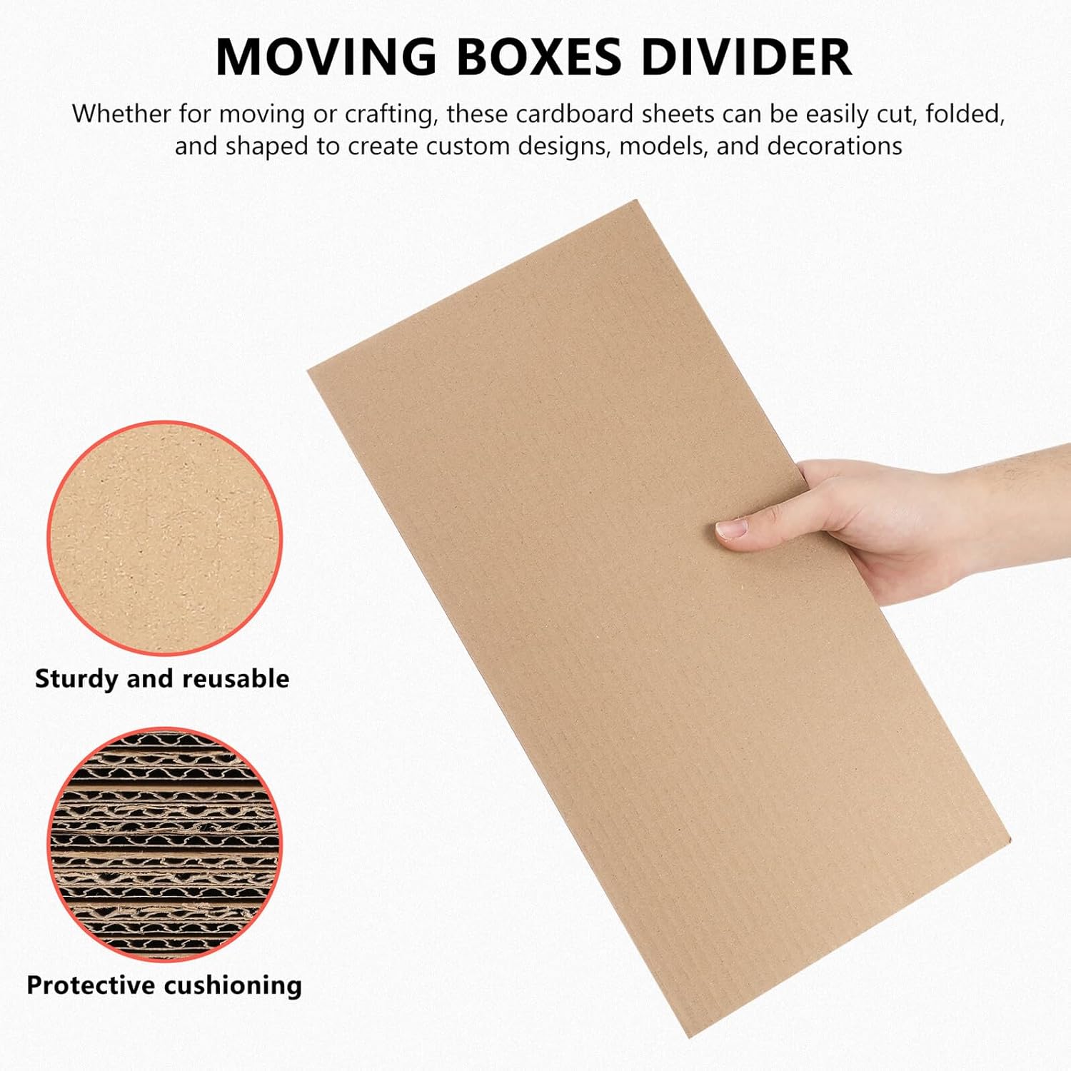 ABOOFAN 50pcs Brown Corrugated Cardboard Sheets 3-layer B-flute 2.5mm Thick 20x40cm Packaging Pads for Shipping Box Dividers, Moving Boxes, and Crafting Edge Protectors