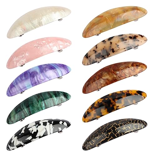LOSANJI 10 pasadores franceses para el cabello, pinzas entrelazadas de tortuga, accesorios para el cabello curvados ovalados para mujeres y niñas,
