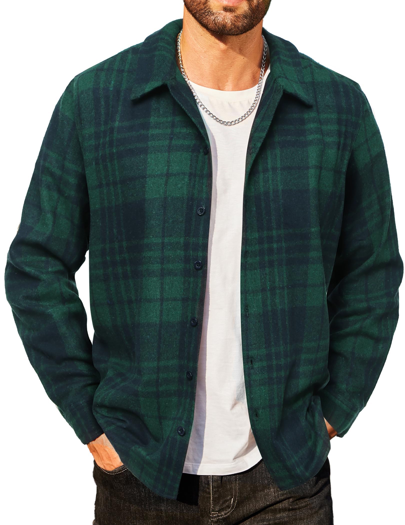 COOFANDY Camisa de franela para hombre, a cuadros, manga larga, informal, con botones, para el tiempo libre, ajuste normal, para traje regional, camisas de leñador