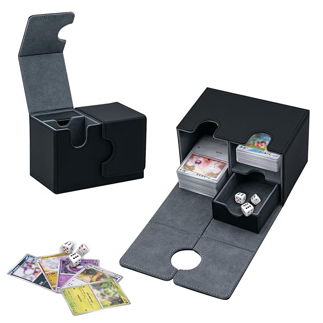 Tolesum Caja de Cartas para MTG, Caja de almacenamiento de tarjetas coleccionables de doble capa con capacidad para más de 200 tarjetas sin funda para MTG, Commander TCG - Negro