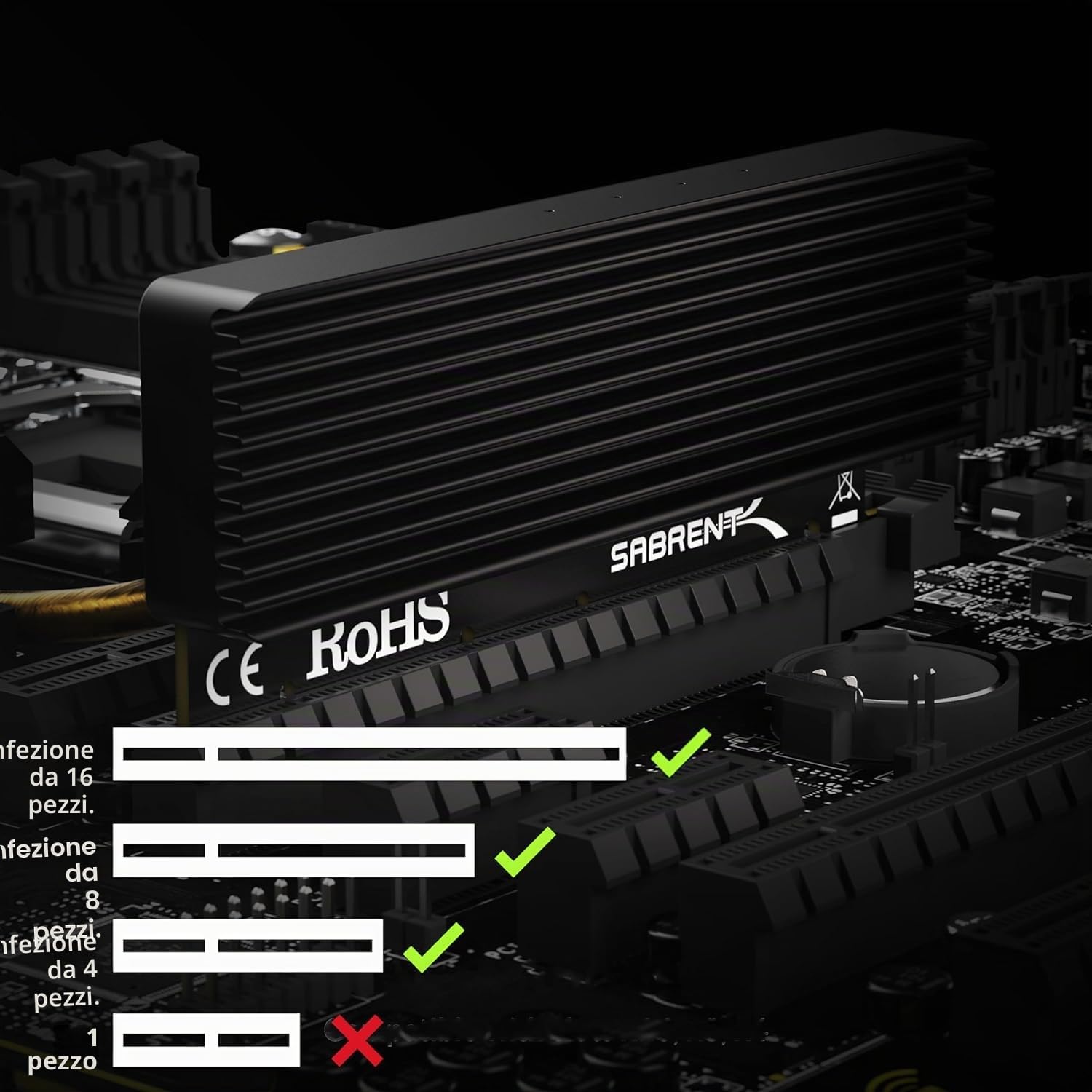 SABRENT Adattatore PCIe SSD M.2 NVME, Scheda X16/X8/X4 con dissipatore di calore in alluminio, Adattatore per SSD 1TB, 2TB, 4TB, 8TB fino a 16TB, formato 2230/2242/2260/2280 (EC-PCIE)
