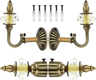 NATURAL Heavy Duty Aluminum Royal Luxury Design Curtain Bracket/Finial and Curtain Support with Screw/Wallplug for Window & Door Curtain Fittings Suitable Upto 1 Inch Pipe. (2 Set, Antique Brass)