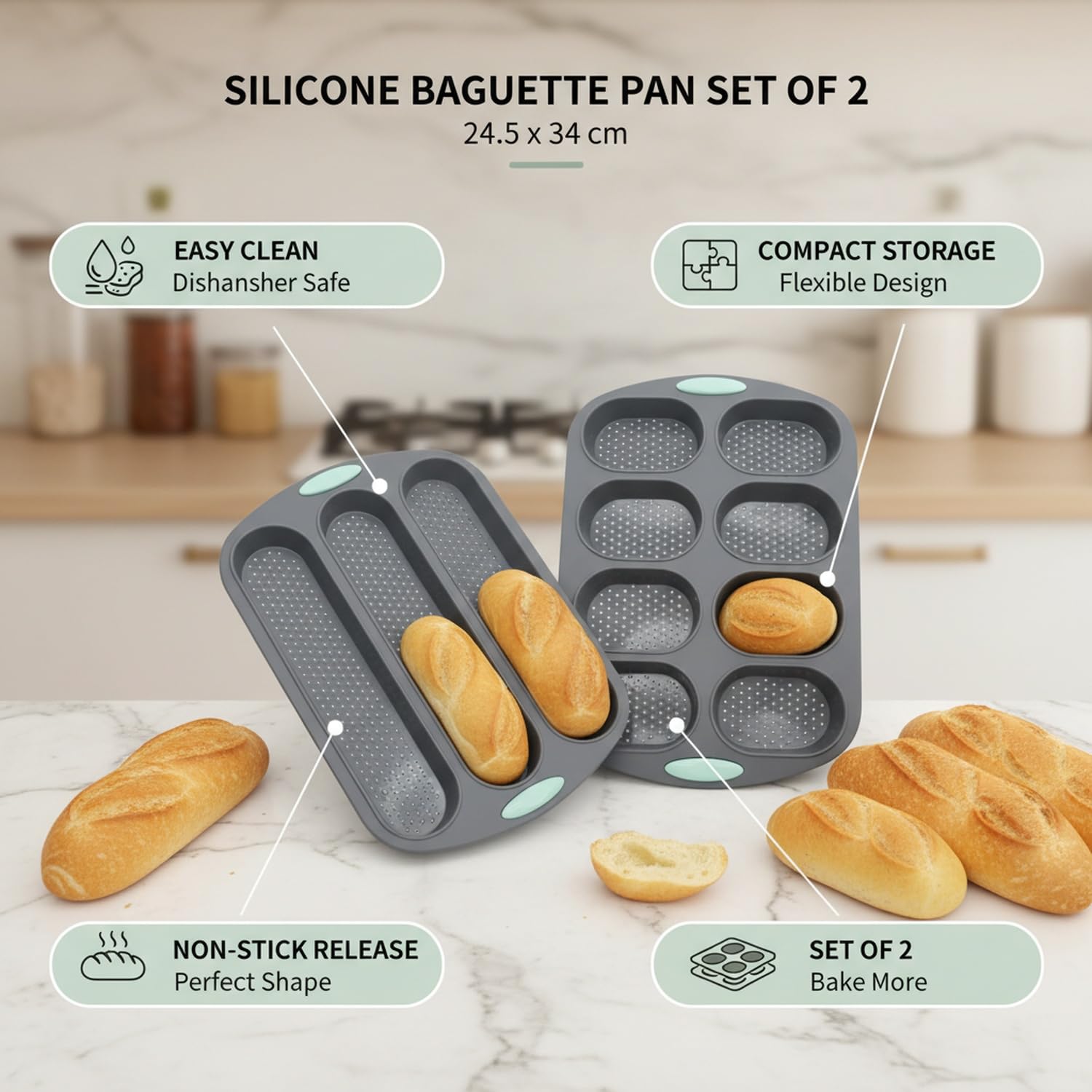 Teglie per Baguette, Set of 2
