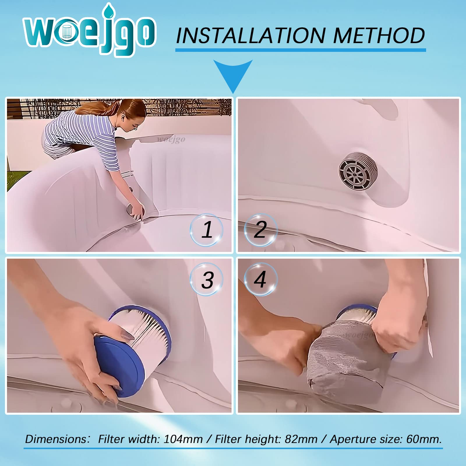 woejgo Screw-in Spa Filter Cartridges,Inflatable Spa Screw Filter 60mm,Spa Filter Cartridge - Image 4