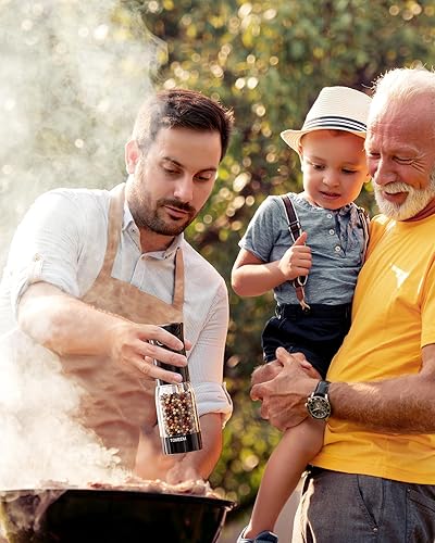 Miniatura 9 de TOMEEM Juego de molinillo eléctrico de sal y pimienta, recargable con indicador de alimentación LED, molienda ajustable de 5 niveles, luz LED,