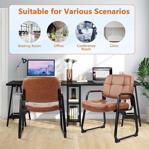 Miniatura 8 de CLATINA Big & Tall - Silla de invitados para sala de espera de 400 libras, silla de recepción de oficina de cuero, sin ruedas, con respaldo, asiento