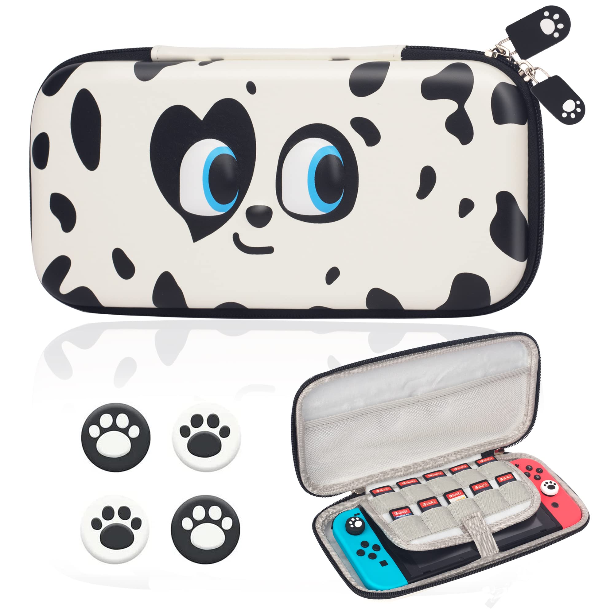 Photo 1 of OneCocoa Switch Carrying Case ?Cute Protective Cover Accessories Travel Bag Hard Shell with Thumb Grip Caps Compatible with Nintendo Switch /Switch Oled (Big Eyes White)