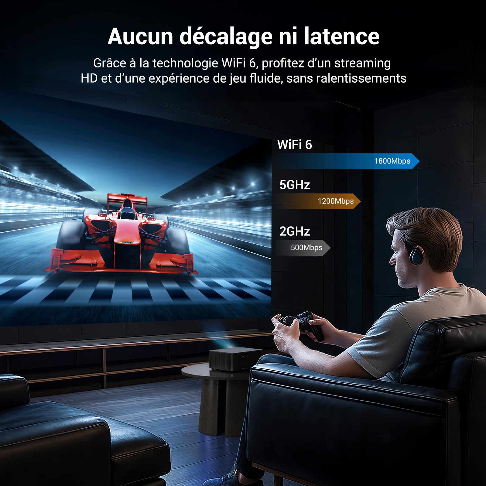 HAPPRUN H11 Vidéoprojecteur 4K Compatible avec Netflix-App, Videoprojecteur avec Haut-Parleur Intégré, Mini Retroprojecteur Compatible Smartphone/HDMI/TV Stick/USB/PS5 pour Maison, Chambre, Extérieur