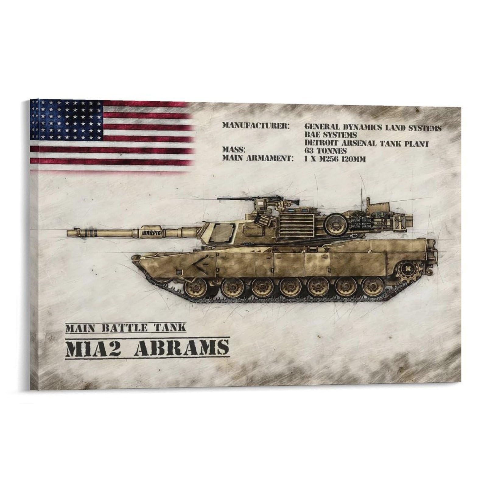 M1A2 Abrams Canvas Printing Wall Art Prints Wall Decor Posters Scandinavian Bohemian Living Room Bedroom Home Tv 24x36inch(60x90cm)
