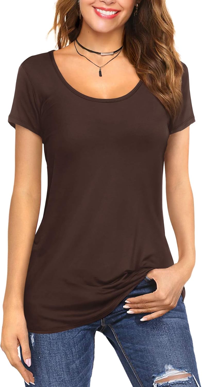 Amoretu Women’s Scoop Neck Short Sleeve Tees Cotton T Shirts Blouses Tops