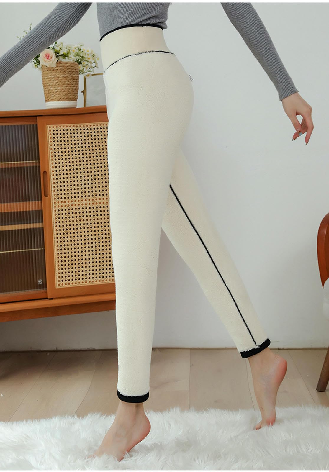 Calzamaglia Termica Pantaloni di Cotone A Agnelli Invernali da Donna con Folti Leggings in Pile-Grigio Scuro B-XL