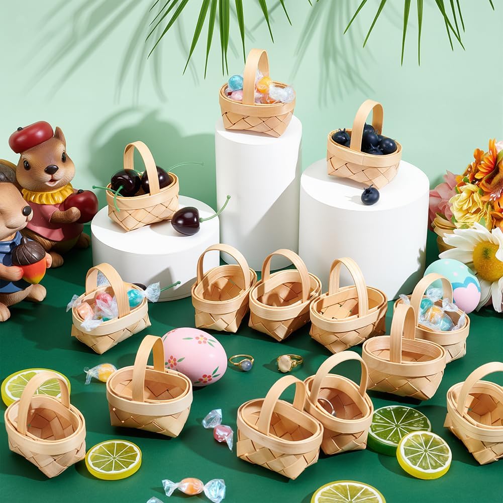 40 Pack Mini Weaving Baskets with Handles, Farmhouse Small Basket Farmhouse Flower Containers for Picnic Easter Weddings Party Favors Tree Hanging Ornaments Crafts, 2.9x2.6x1.85Inch