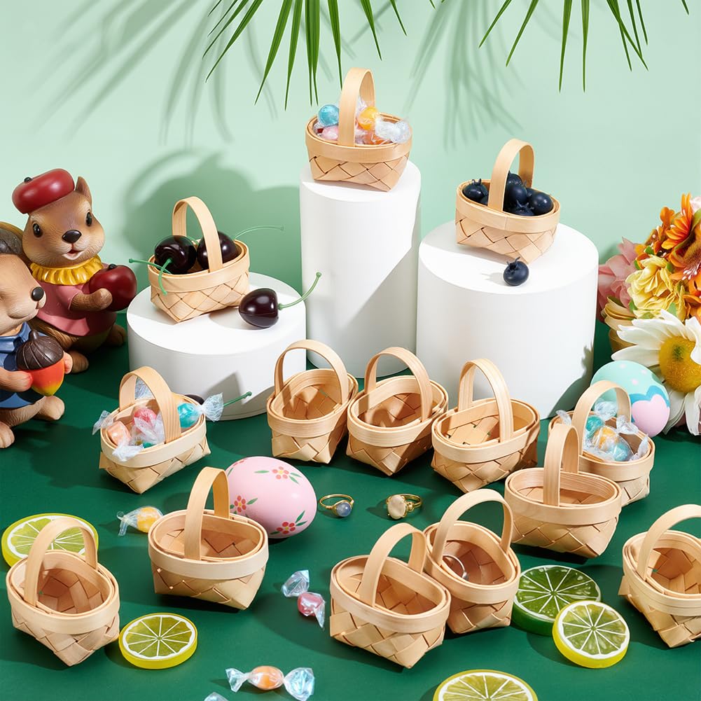 Confezione da 40 mini cestini per tessitura con manici, piccoli cestini da fattoria, contenitori per fiori per picnic, matrimoni, bomboniere, ornamenti da appendere all'albero, 7,35 x 6,65 x
