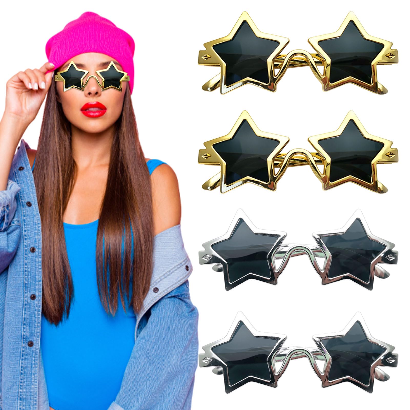 TUONYIS 4 Pcs Star Shaped Sunglasses, Kids and Adults Novelty Fun Sunglasses Disco Glasses, Party Sunglasses