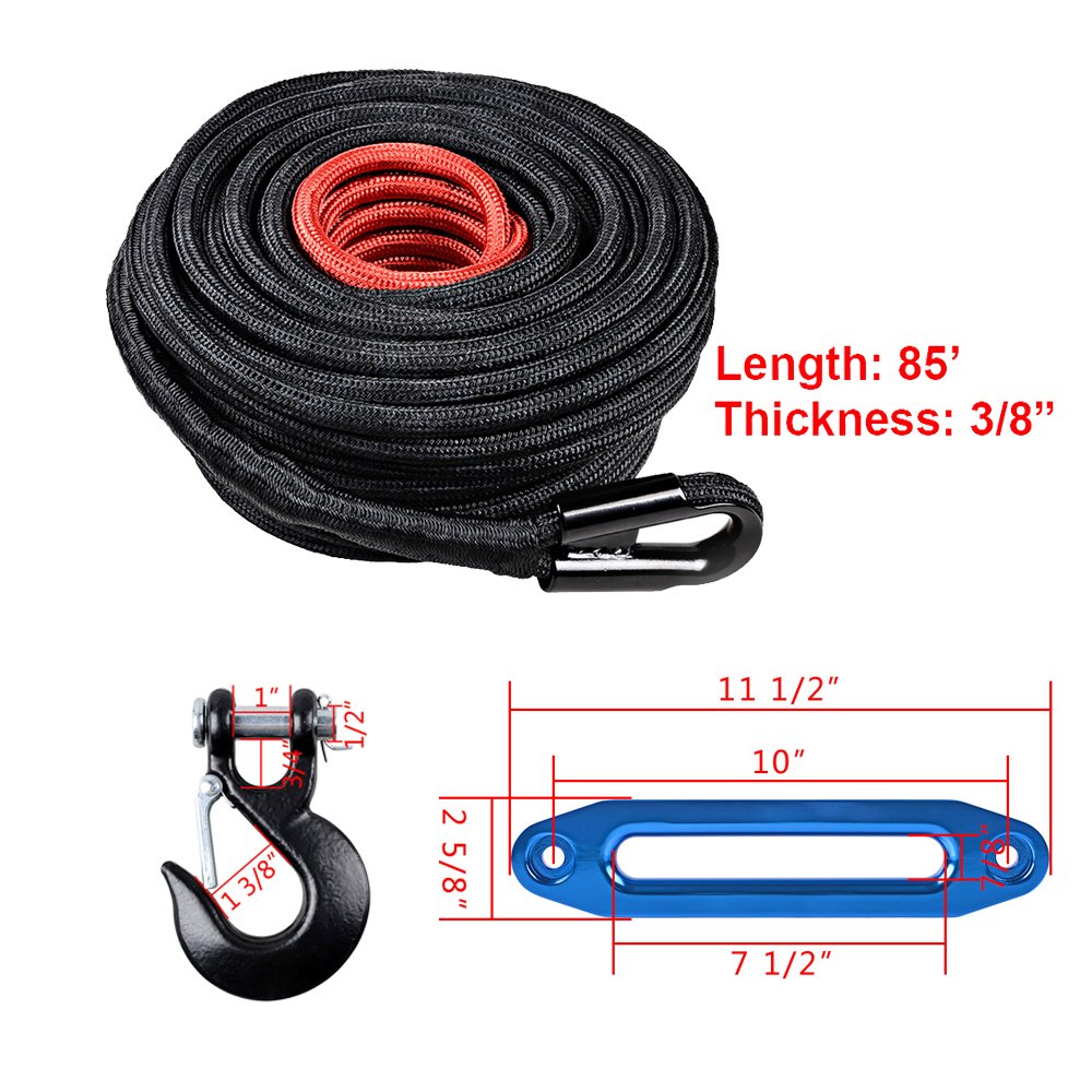 85' x 3/8 Synthetic Winch Rope Cable Rock Guard Protective Sleeve + 10