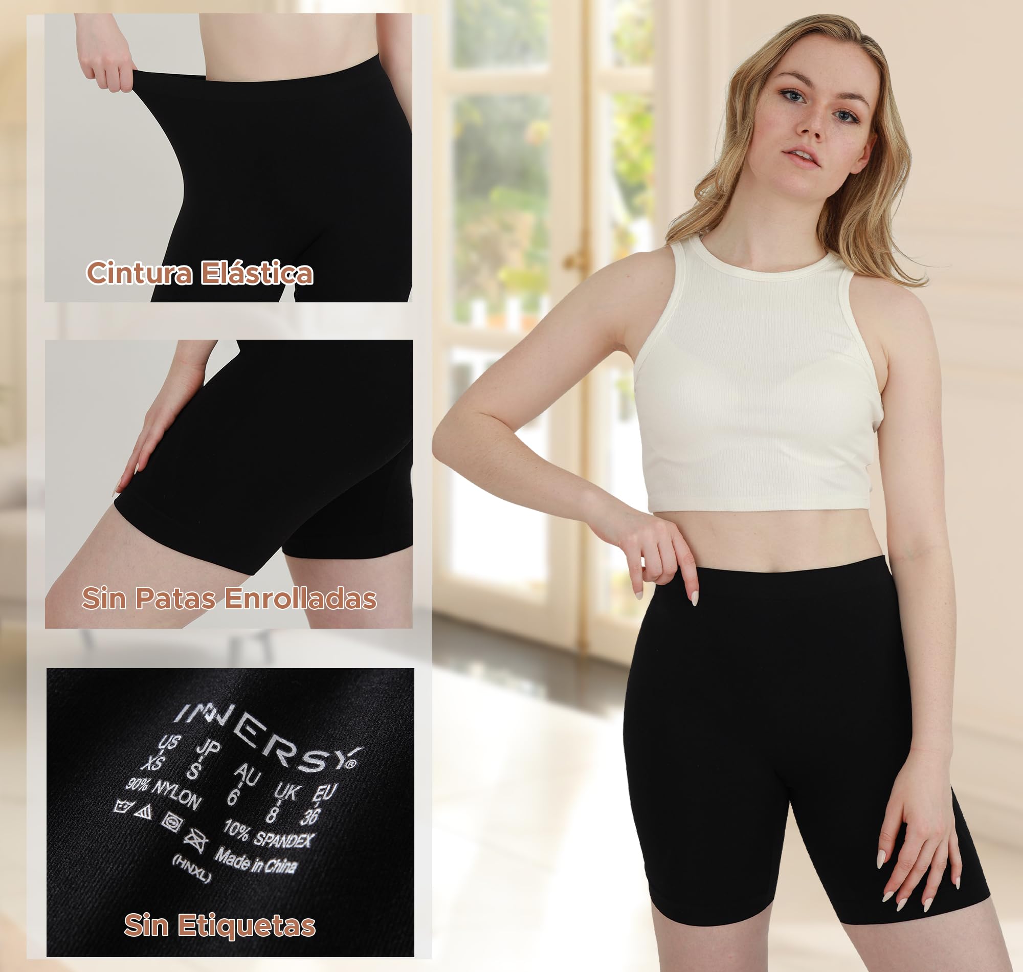 INNERSY Pantalon Antirozaduras Mujer Debajo la Falda Pantalones Cortos Vestir Braga Anti Roce 3 Pack