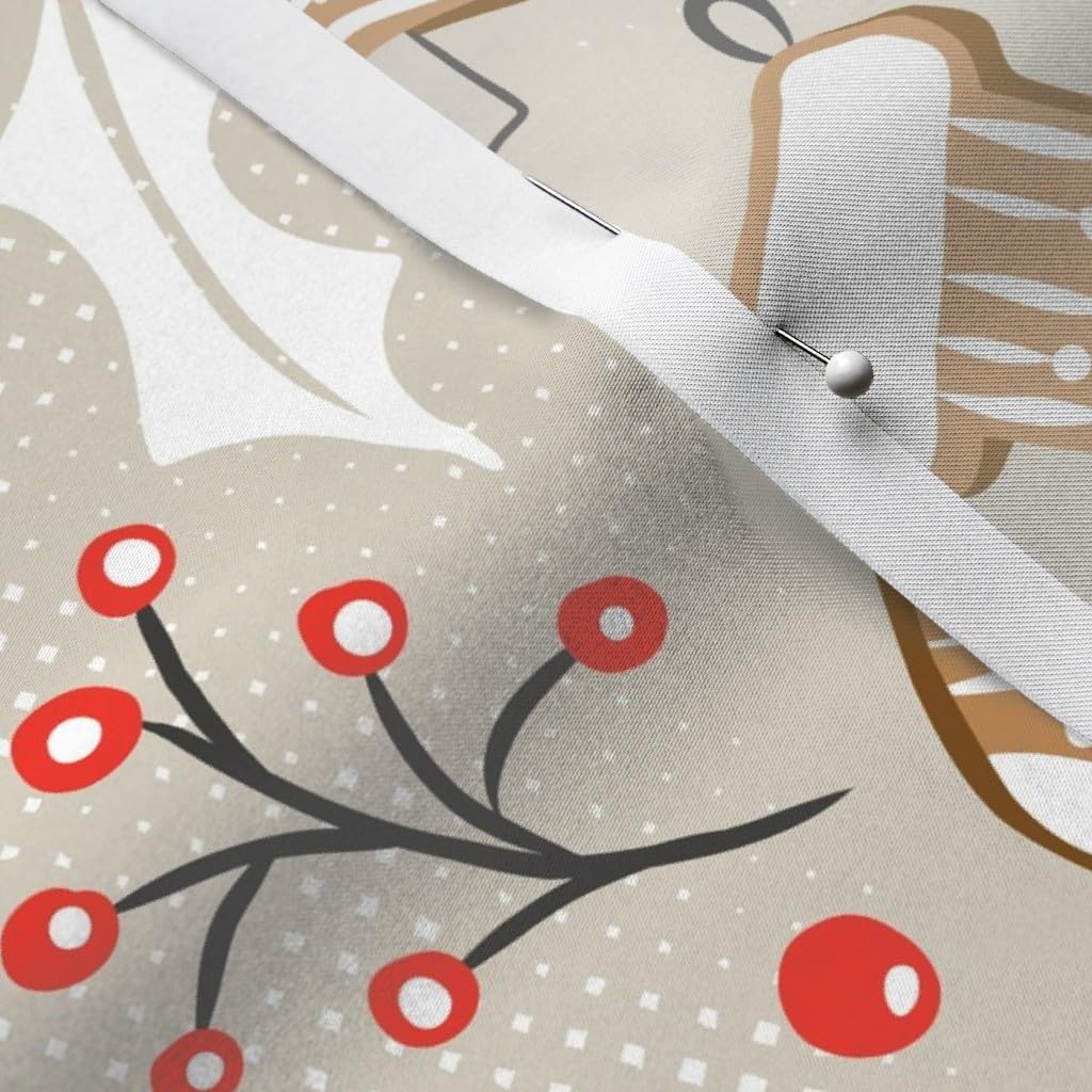 Spoonflower Fabric - Gingerbread Dreams Tan Christmas Holiday Baking Cookies Retro Seasonal Printed on Satin Fabric by The Yard - Sewing Lining Apparel Fashion Blankets Decor