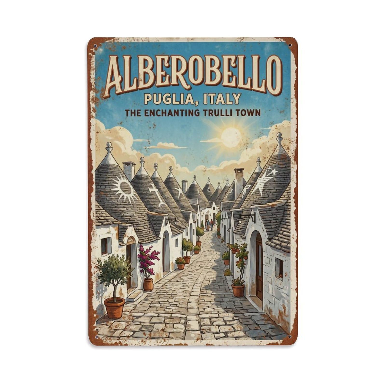 Vintage Travel Alberobello Italy Metal Tin Sign