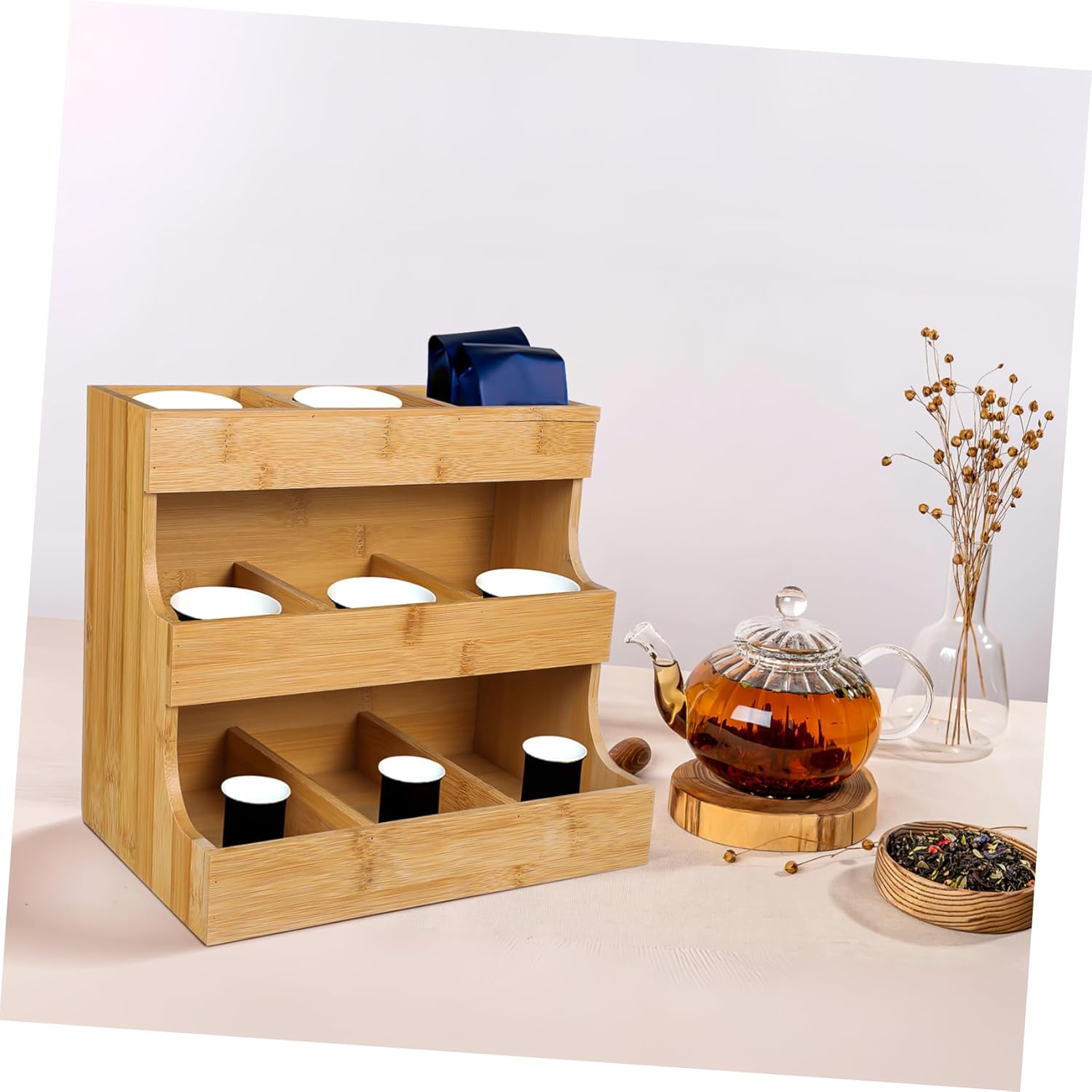 Wooden Tea Bag Organizer Multi Purpose Storage Rack for Tea Sugar Coffee Bags and Stable Holder for Home Office Kitchen Countertop Craftsmanship for Easy