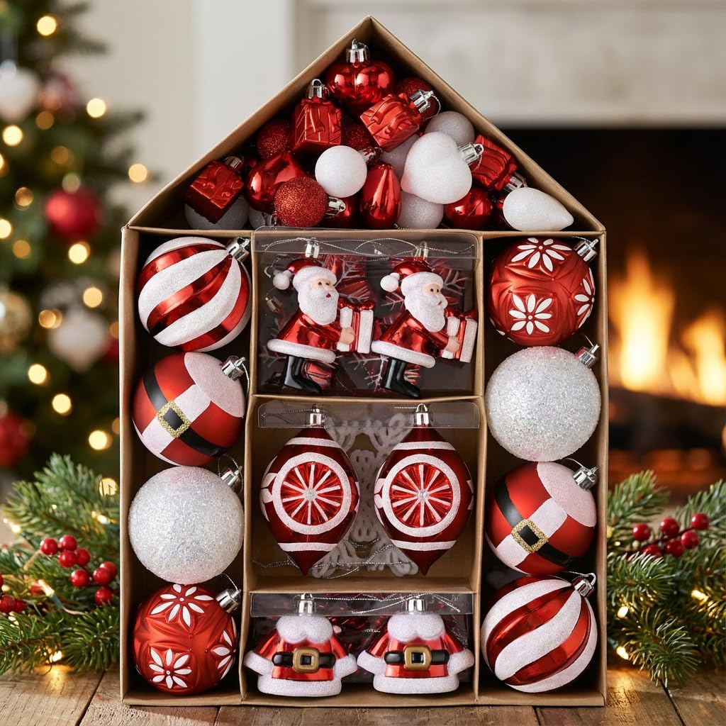 Amazon.com: Valery Madelyn Christmas Ornaments Set, 70ct Red and