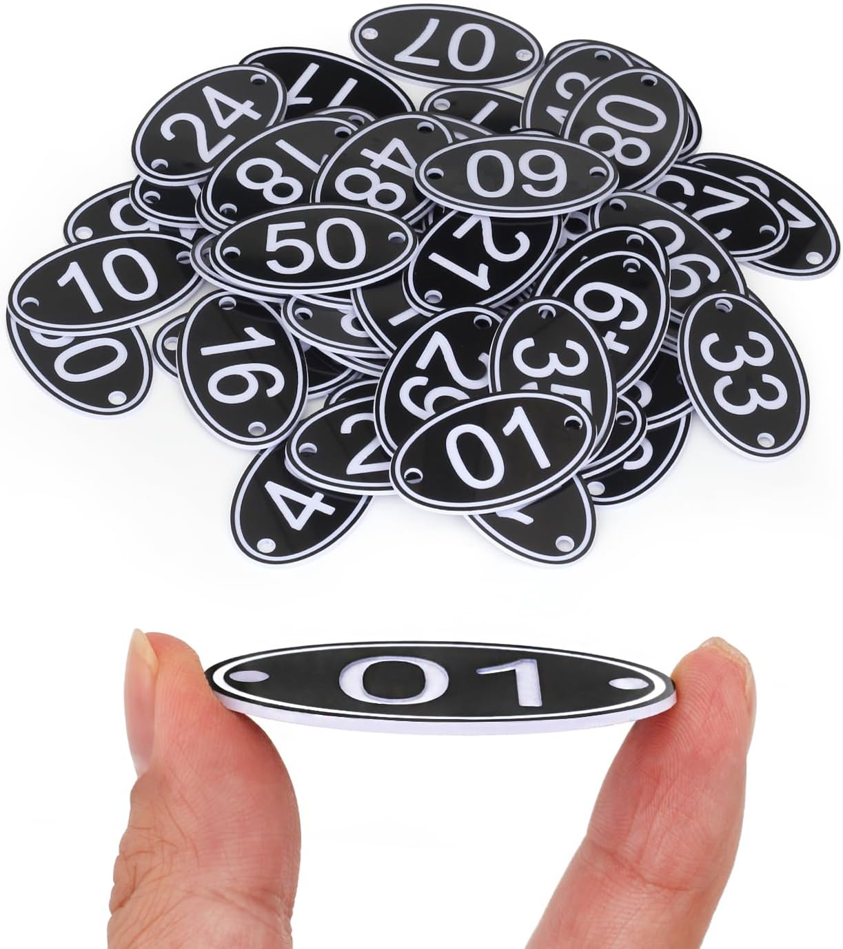 Table Numbers Locker Cabinet Number, Oval ABS Engraved Numbers Signage Tags Labels - Black 1 to 200