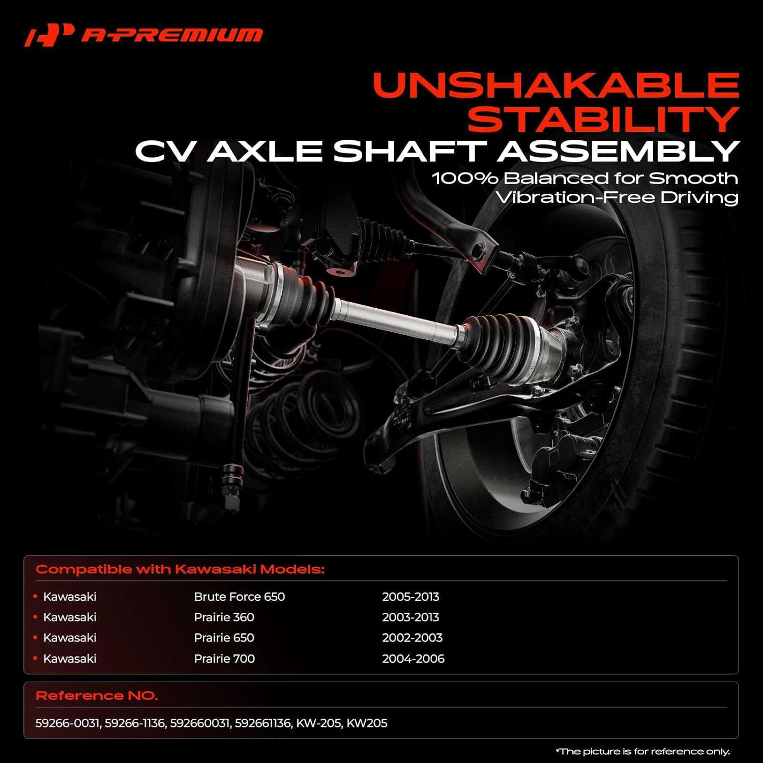 A-Premium CV Axle Shaft Assembly Compatible with Kawasaki Brute Force 650 05-13, Prairie 360 03-13, Prairie 650 02-03, Prairie 700, Front Right Passenger Side, Replace# 59266-1136, 59266-0031