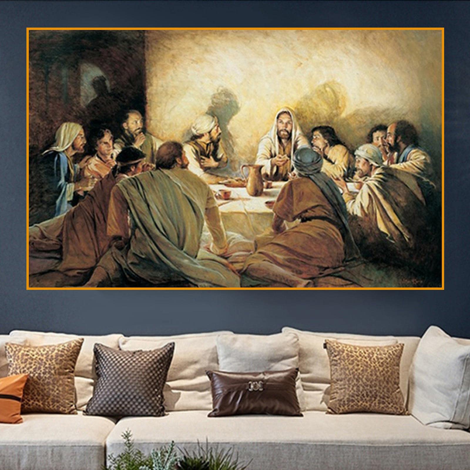 Letztes Abendmahl Da Vinci Berühmte Leinwand Gemälde Poster und Drucke Jesus und Jünger Skandinavien Wandkunst Bild für Zuhause 60x92cm Mit Rahmen