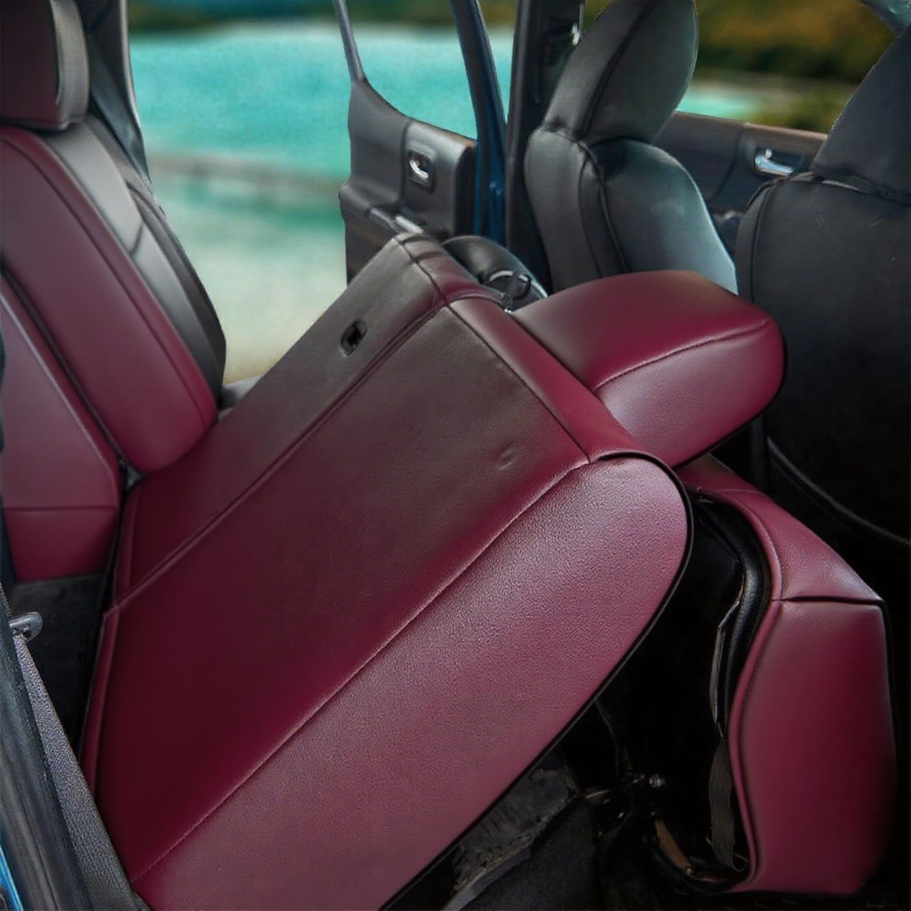CocheFamilia Custom Fit Tacoma Car Seat Covers for Select Toyota Tacoma (Petrol) 2024 2025 2026 Double cab SR,SR5,TRD Sport,TRD Off-Road,Limited -Full Set,Leather (Burgundy)