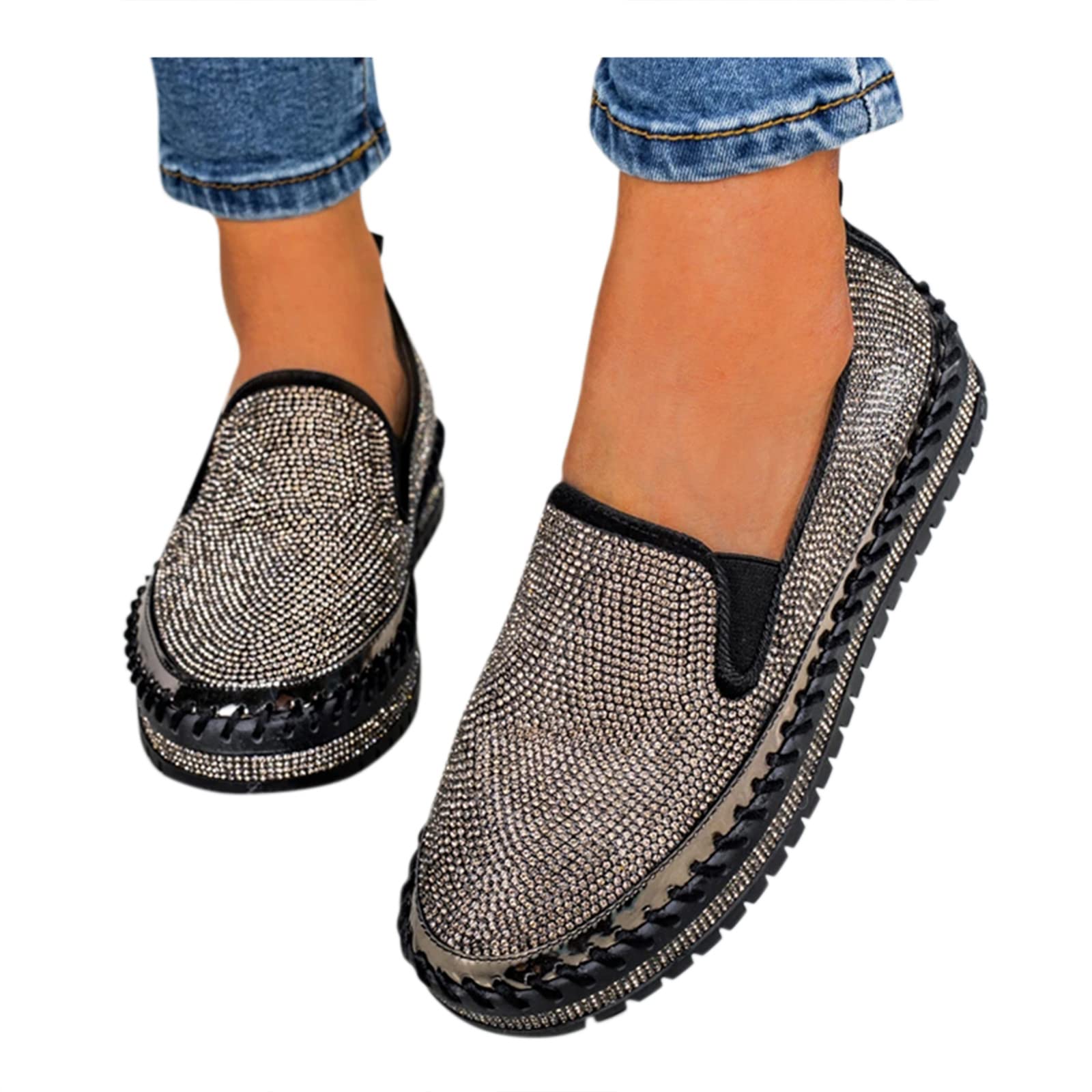 Walkingschuhe Damen Freizeitschuhe Plattform Sneaker Slip-On Damenschuhe Joggingschuhe mit Strass Sportschuhe atmungsaktiv Leichtgewichts Walkingschuhe Outdoorschuhe