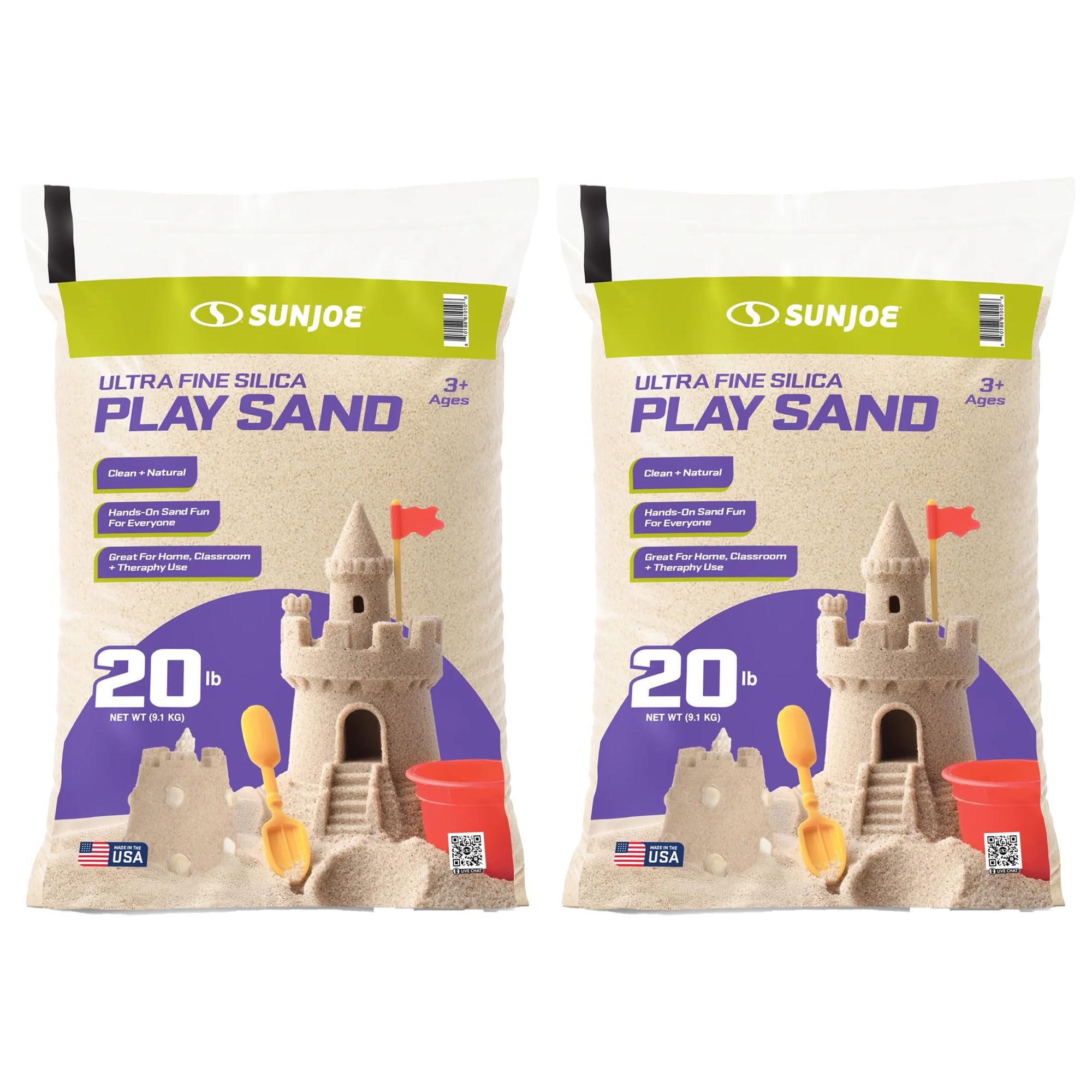Sun Joe Silica Play Sand for Sandbox, PLYSAND20, 2 Pack