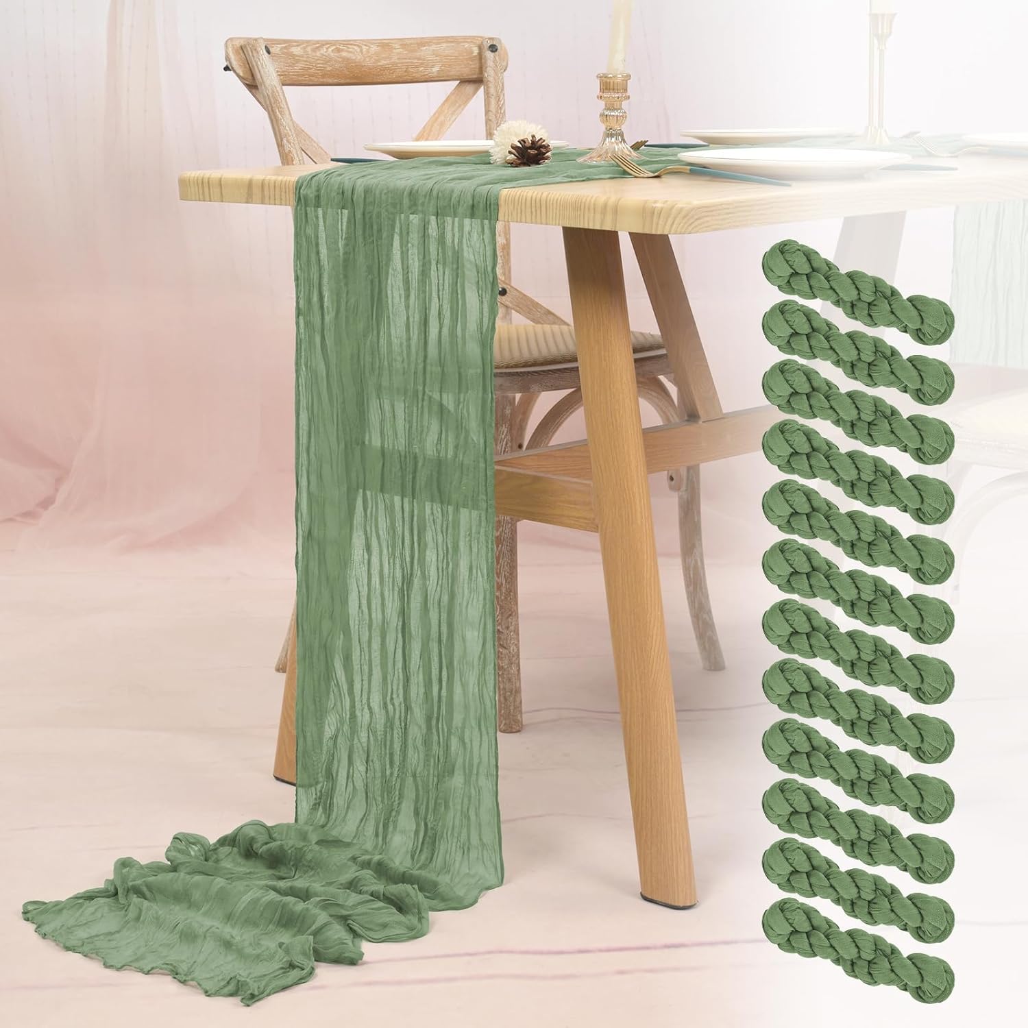 24 Pack Burgundy Cheesecloth Table Runner 10FT Boho Gauze Cheese Cloth Table Runner Rustic Sheer Fabric Table Runners for Wedding Bridal Shower Baby Shower Party(21.5×120 Inch)